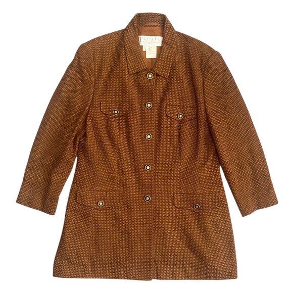 Vintage Escada Margaretha Ley Wool Blend Tweed Blazer Orange Size 14 Gold Button - Picture 3 of 15